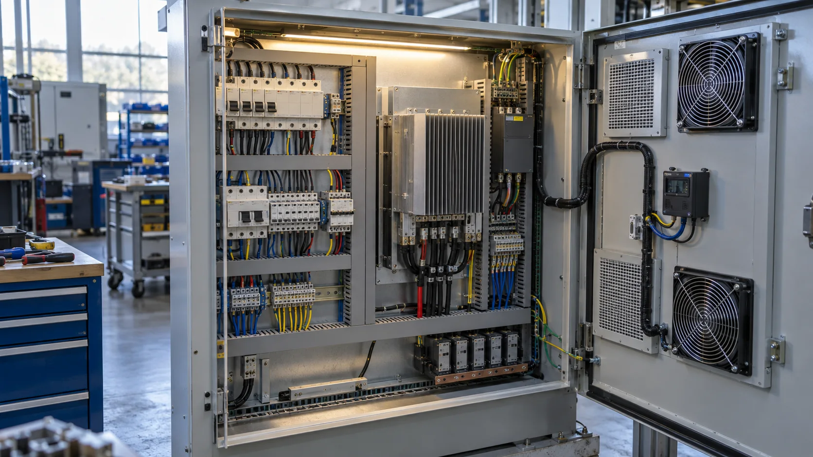 Electrical cabinet with installed protection and thermal components