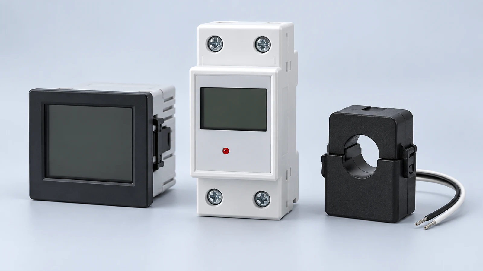 DIN rail energy meter, digital panel meter and split-core current transformer