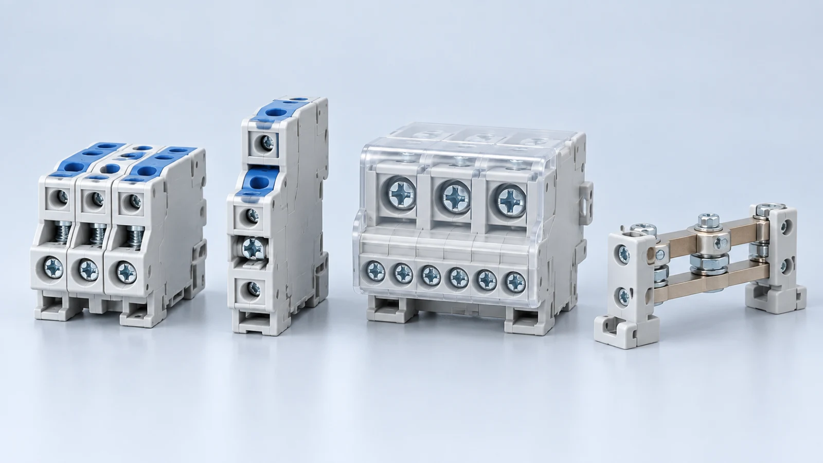 Representative terminal blocks, power distribution block and busbar connection