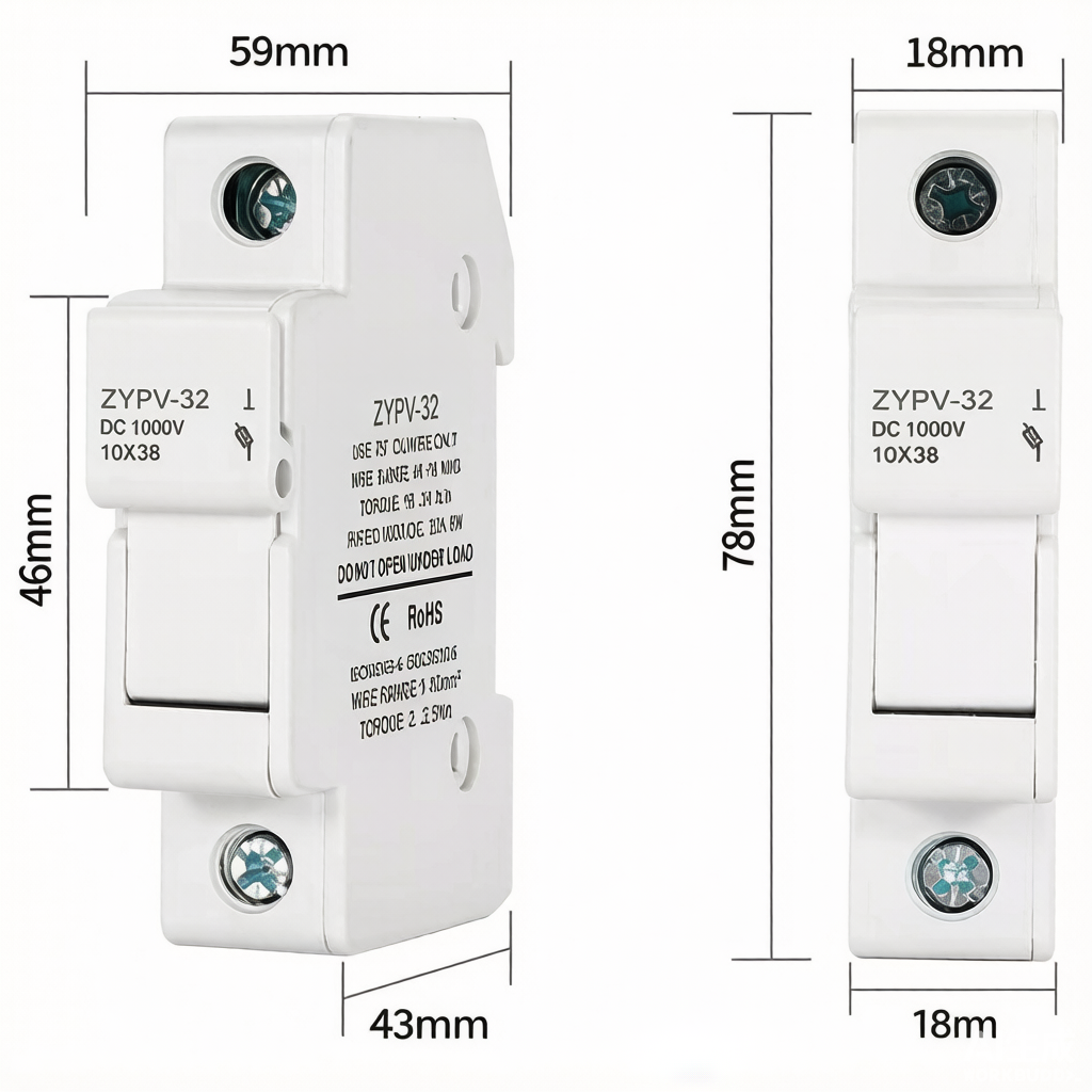 10x38mm 1000V DC photovoltaic fuse holders, model RTS-FH1038-1000