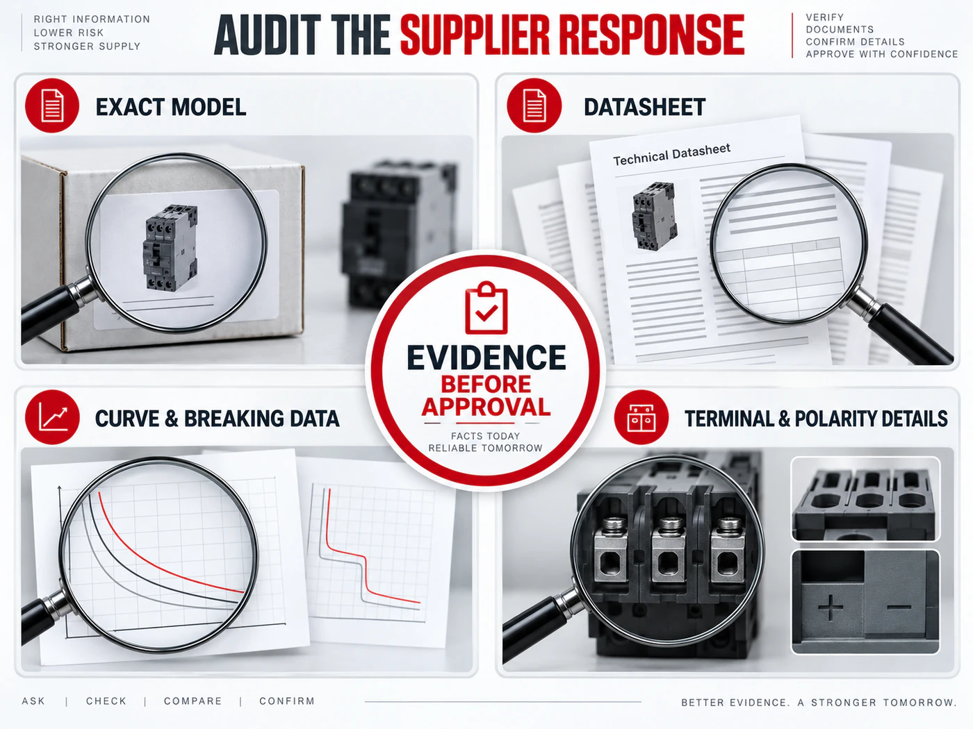 Supplier-response evidence audit for a DC MCB quotation