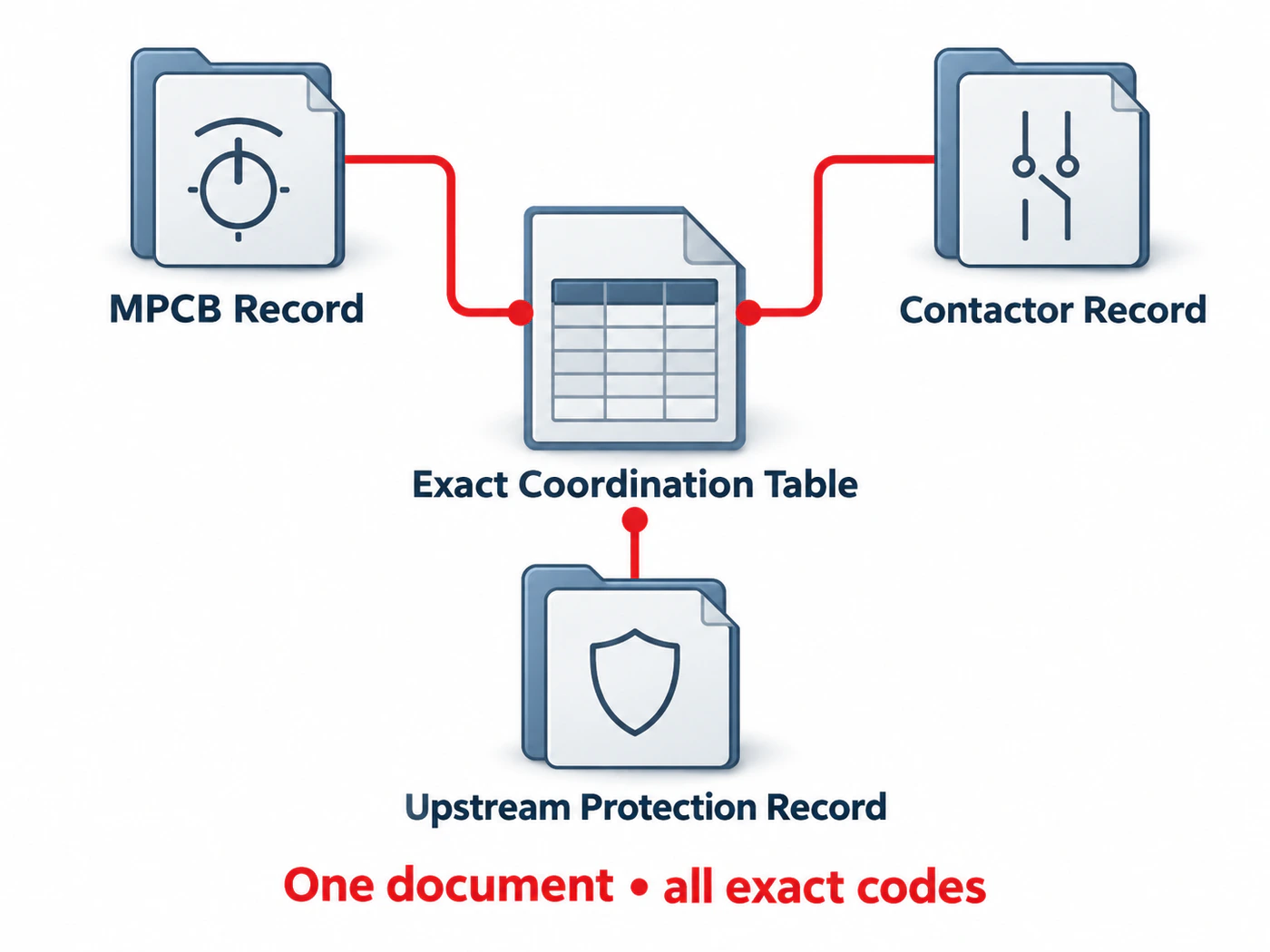 Relationship between MPCB, contactor and upstream protection records and an exact coordination table