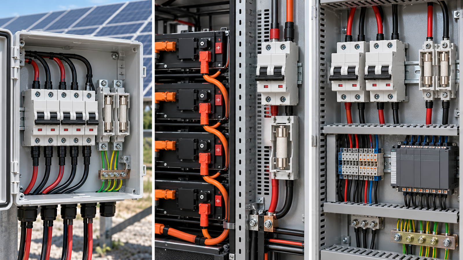 DC fuse and circuit breaker installation contexts in solar battery storage and industrial electrical systems