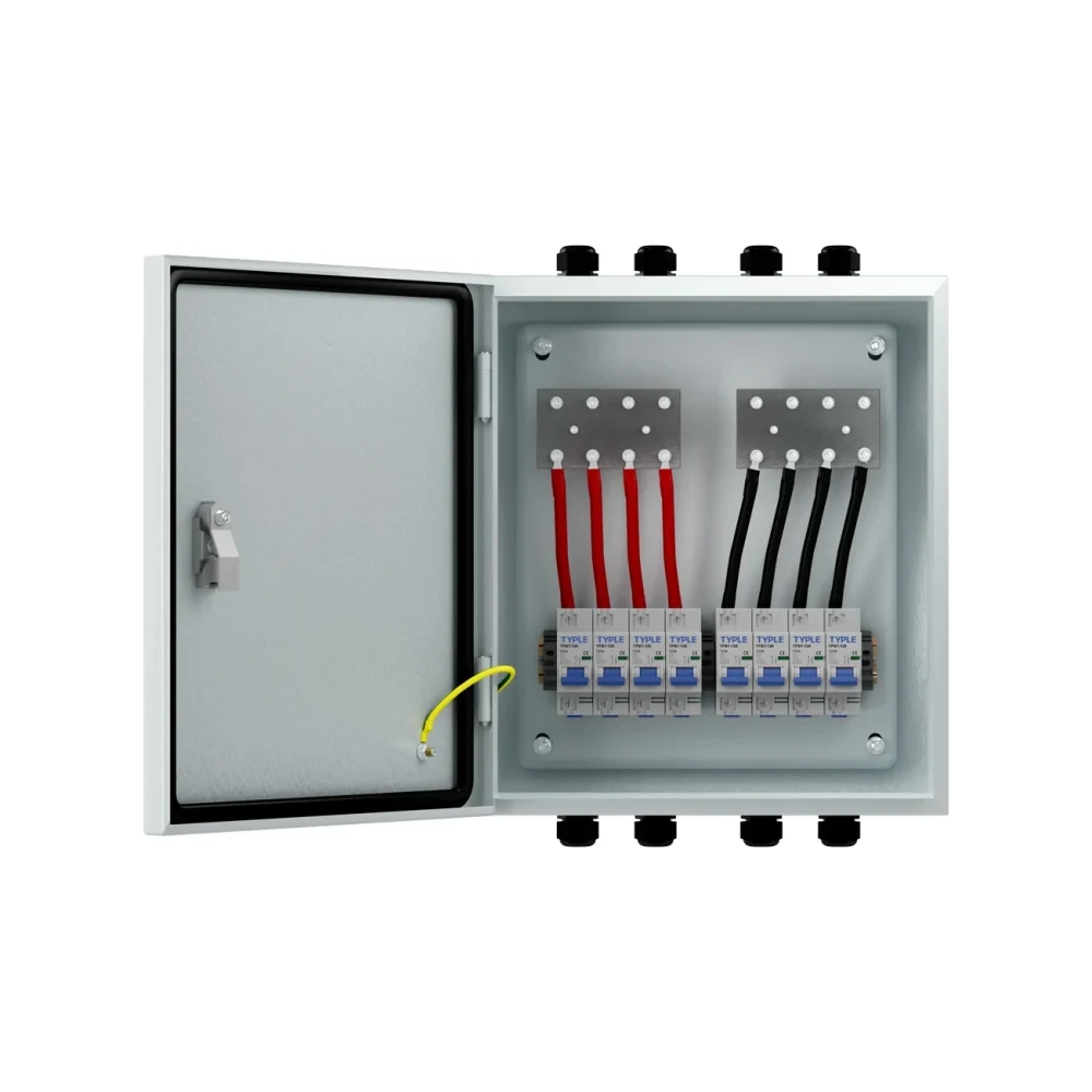 Boîtier de protection de batterie à quatre voies TPBAT4-B7 250 V sur fond blanc