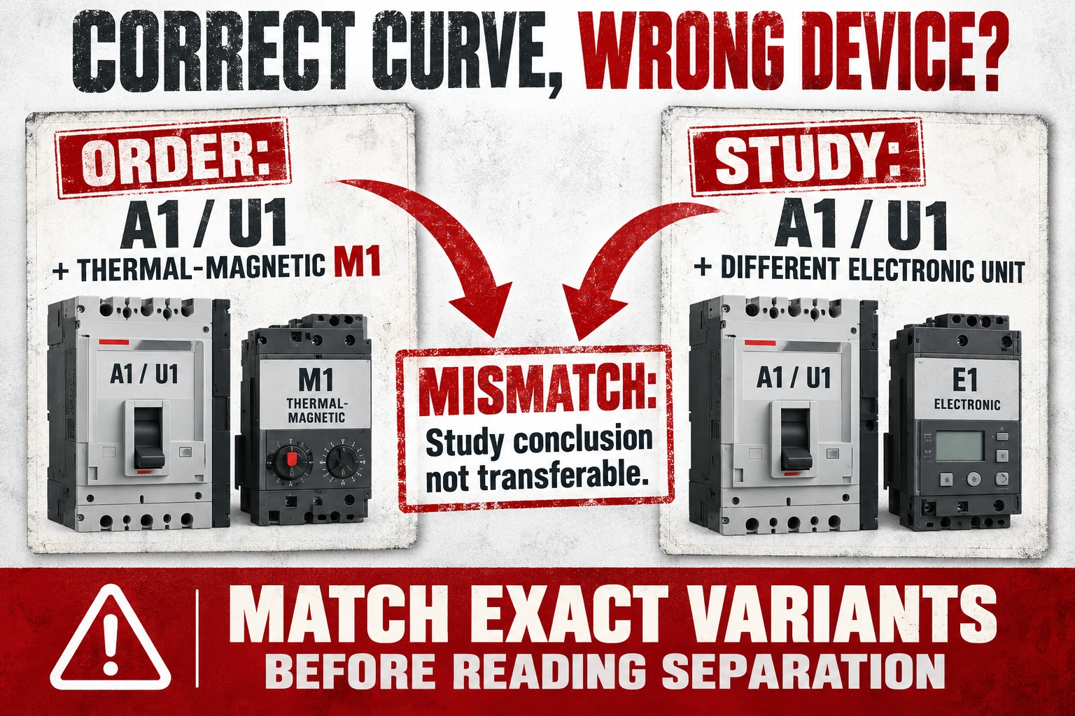Hypothetical order names thermal-magnetic M1 while the study names a different electronic unit, so its conclusion is not transferable.