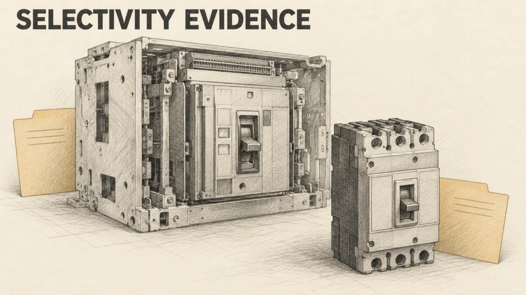 Graphite illustration of two separate generic protective devices with document folders