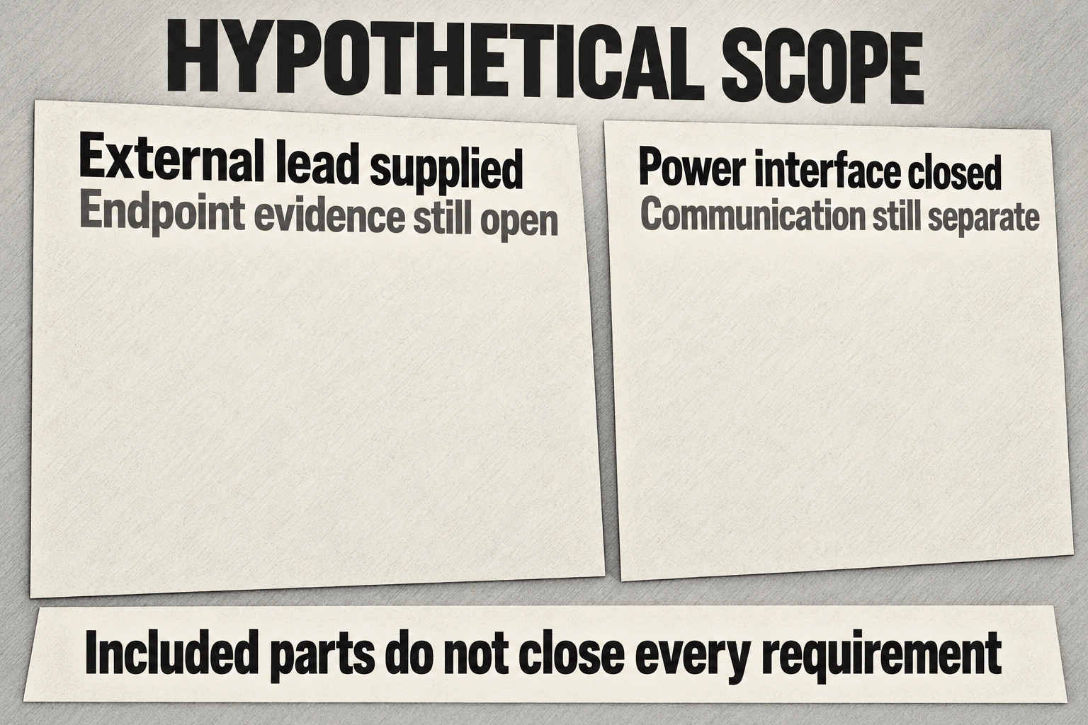 Two hypothetical scopes distinguish supplied external lead from unresolved endpoint evidence and power closure from communication