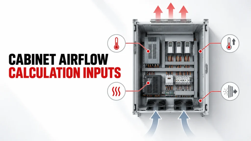 Editorial technical hero for Cabinet Airflow Calculation Inputs: Heat Load, Temperature Rise and Restrictions