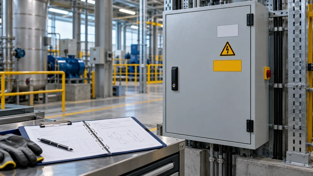 Conceptual industrial scene illustrating pluggable terminal block cable strain relief vibration