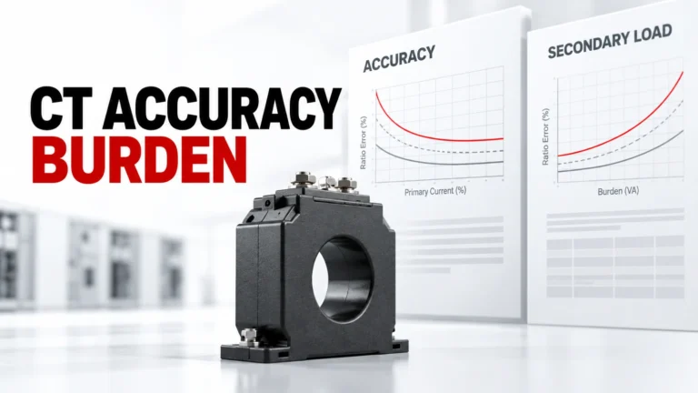 Editorial technical hero for Current Transformer Accuracy Class and Burden: Verification Guide