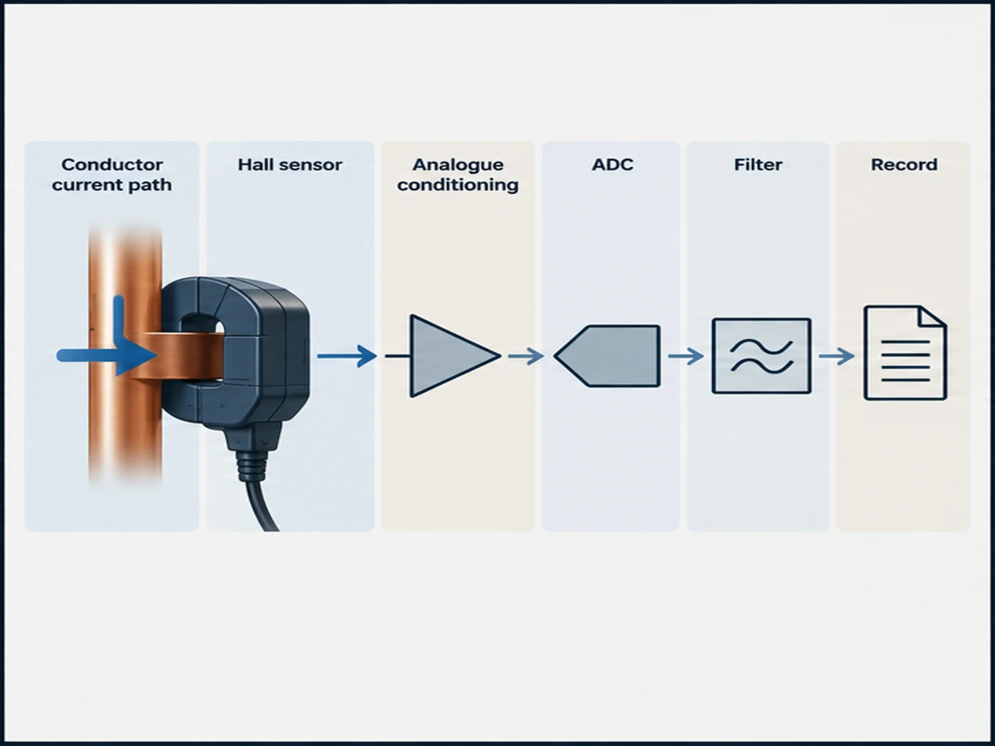 Explanatory diagram for hall sensor converter current ripple measurement.