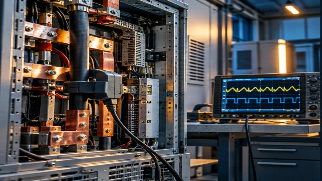 Conceptual industrial application scene for measuring converter current ripple with a hall sensor.