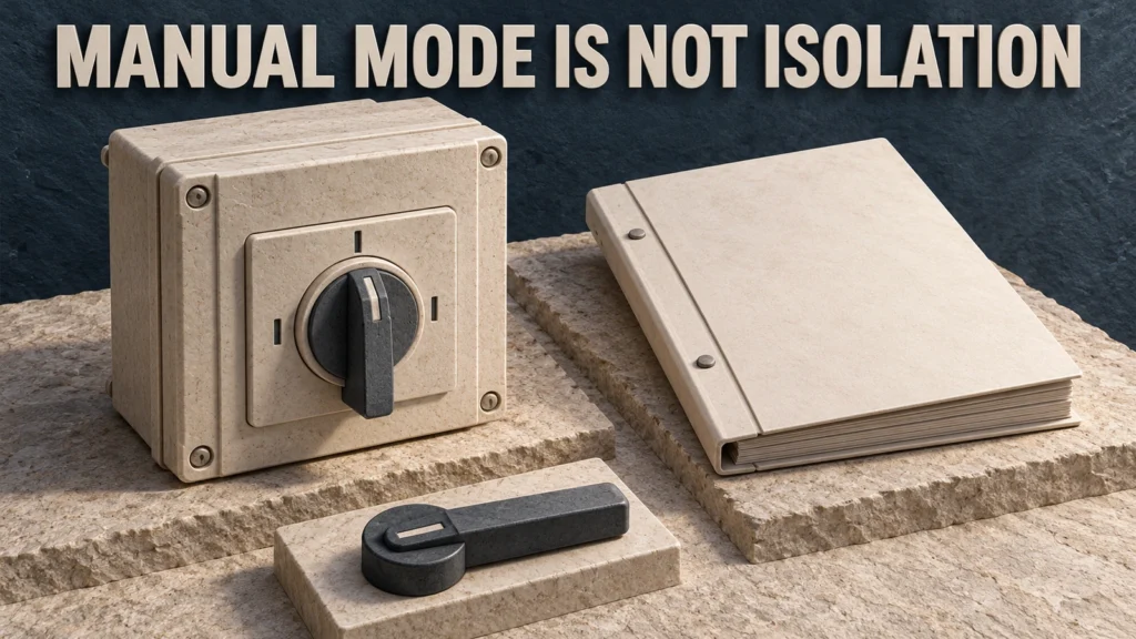 Ceramic relief of generic switch enclosure, separate handle silhouette and blank instruction folder