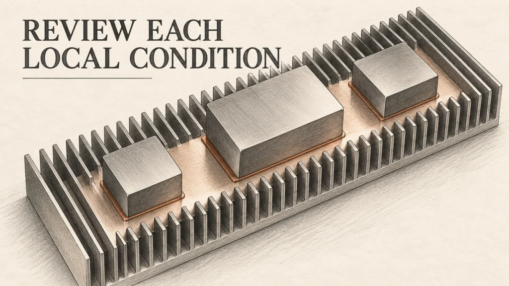 Engraved illustration of three generic source blocks on a shared finned heatsink