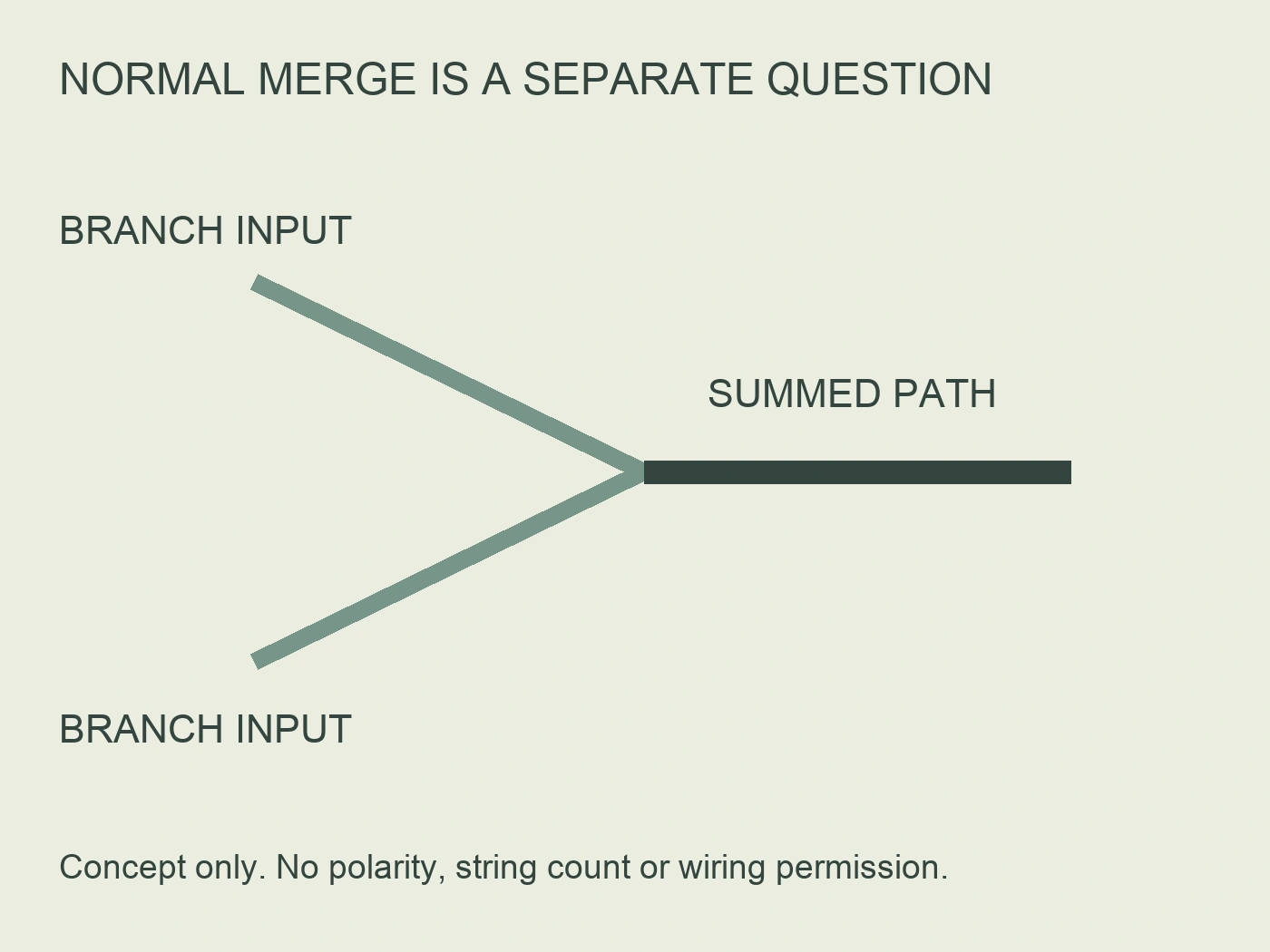 Two conceptual branch-input lines meet a common summed path, without values or polarity labels.