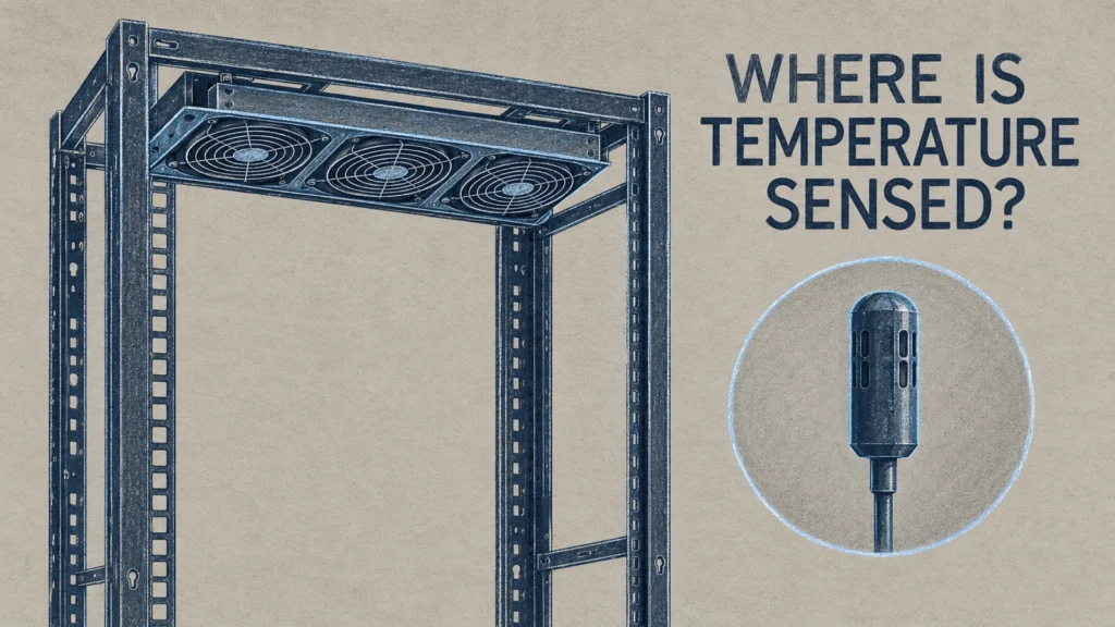 Chalk illustration of generic rack fan tray with a separately magnified sensing element