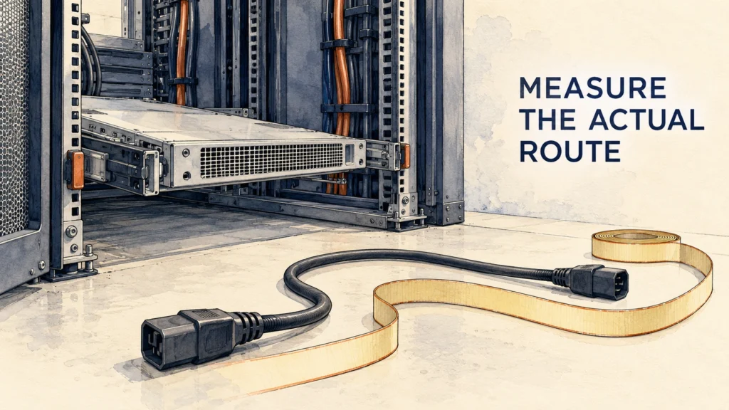 Pen and watercolor illustration of a generic rack, unconnected cord and unnumbered measuring tape