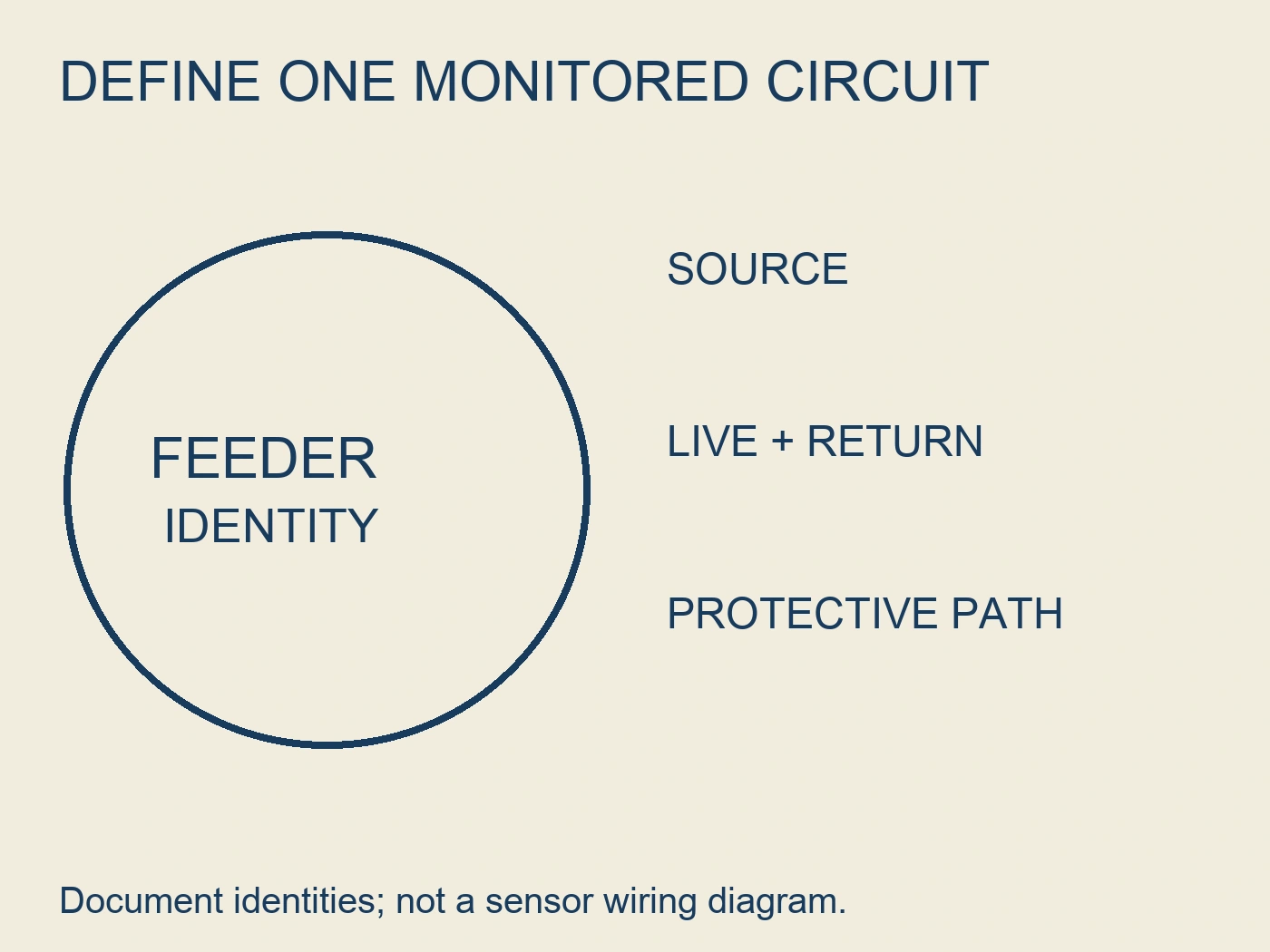 Circuit identity review showing source, live and return conductors, and protective path as separate labels