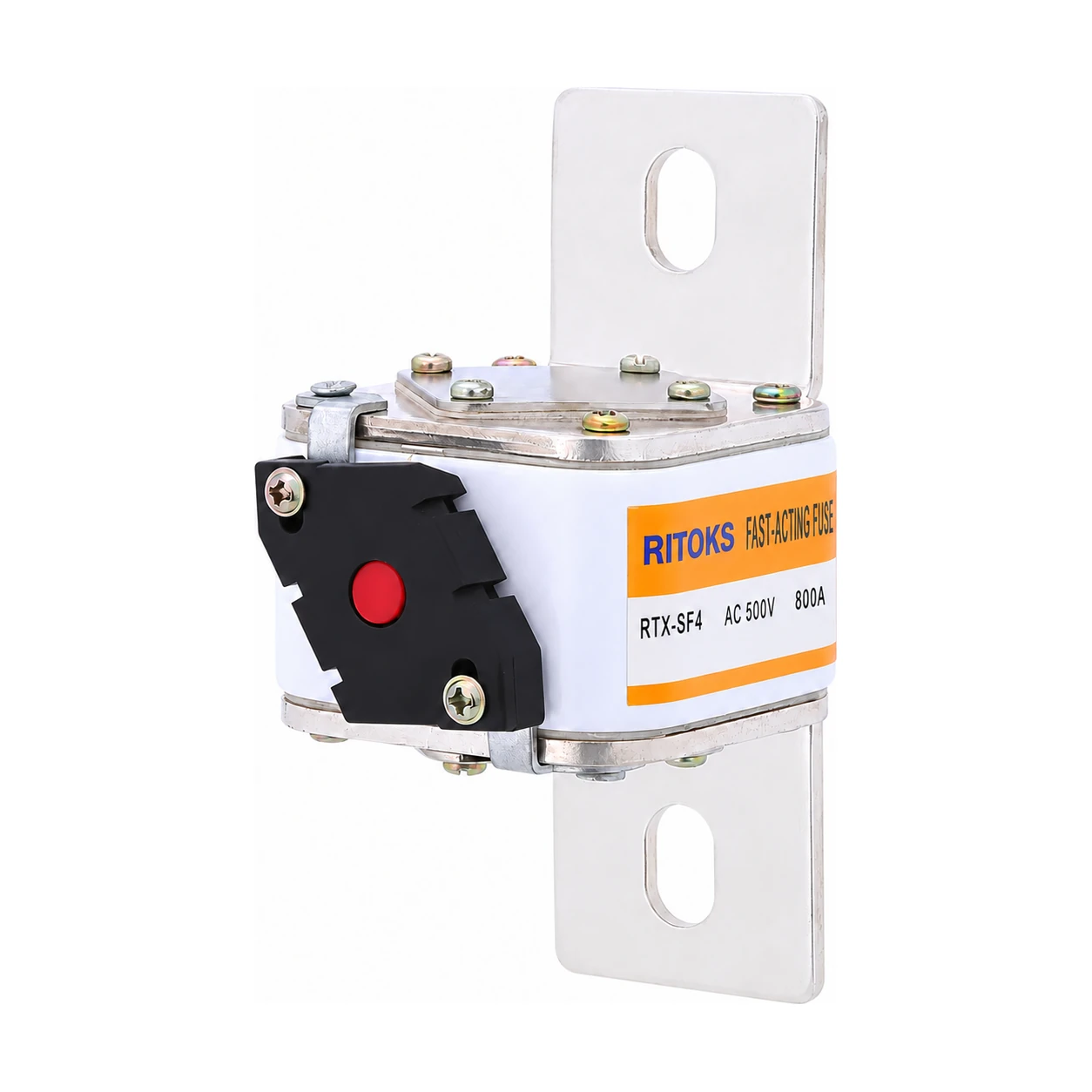 RITOKS RTX-SF4 square-body fast-acting semiconductor fuse with bolted blade terminals on a white background